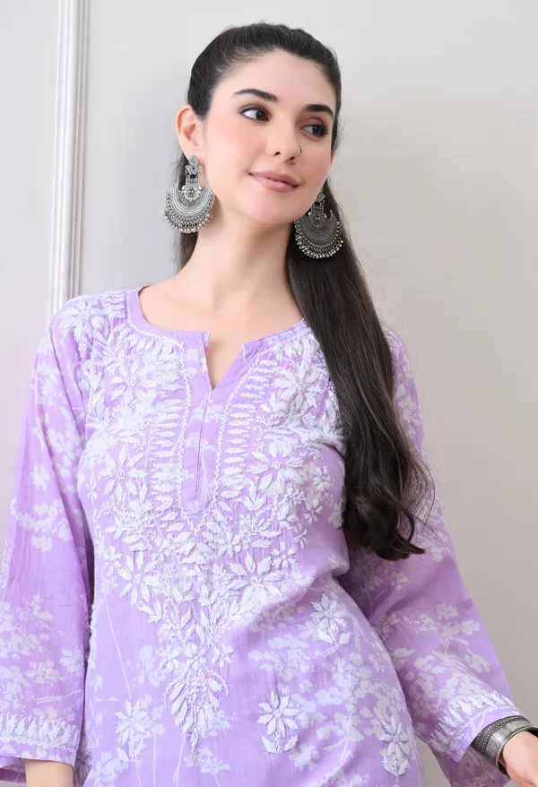 Hand_Embroidered_Chikankari_Mulmul_Plazo_Set-Lavender