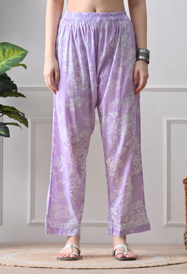 Hand_Embroidered_Chikankari_Mulmul_Plazo_Set-Lavender