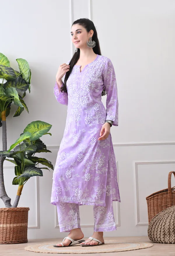 Hand_Embroidered_Chikankari_Mulmul_Plazo_Set-Lavender