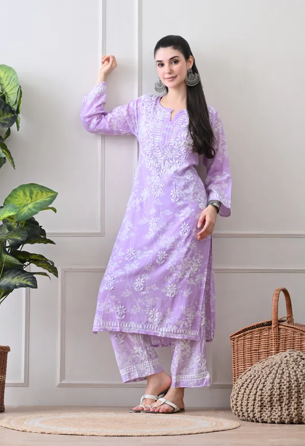 Hand_Embroidered_Chikankari_Mulmul_Plazo_Set-Lavender