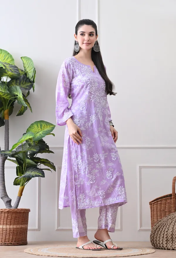 Hand_Embroidered_Chikankari_Mulmul_Plazo_Set-Lavender