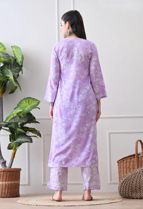 Hand_Embroidered_Chikankari_Mulmul_Plazo_Set-Lavender
