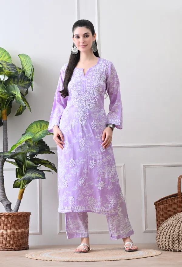 Hand_Embroidered_Chikankari_Mulmul_Plazo_Set-Lavender