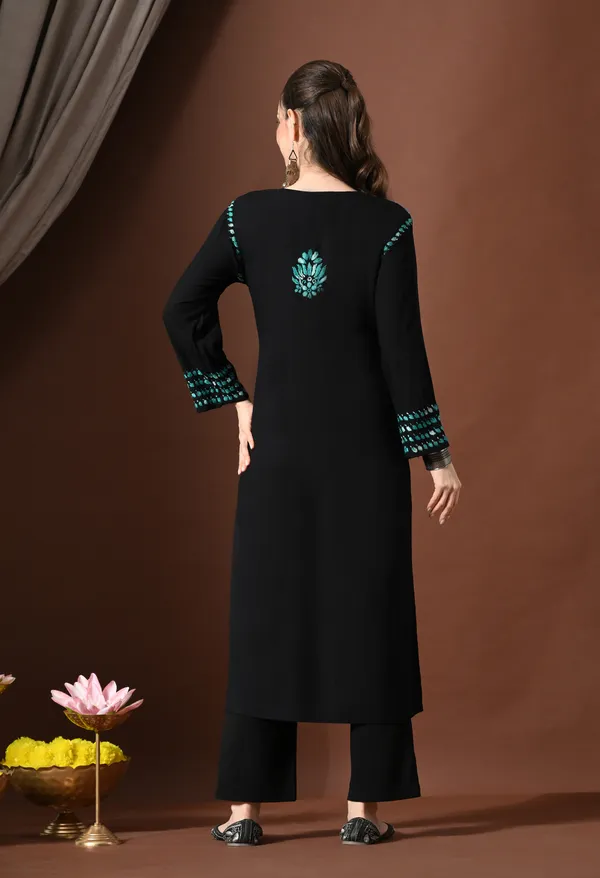 Ebony_Elegance_Floral_Chikankari_Straight_Kurta_Blue_Work