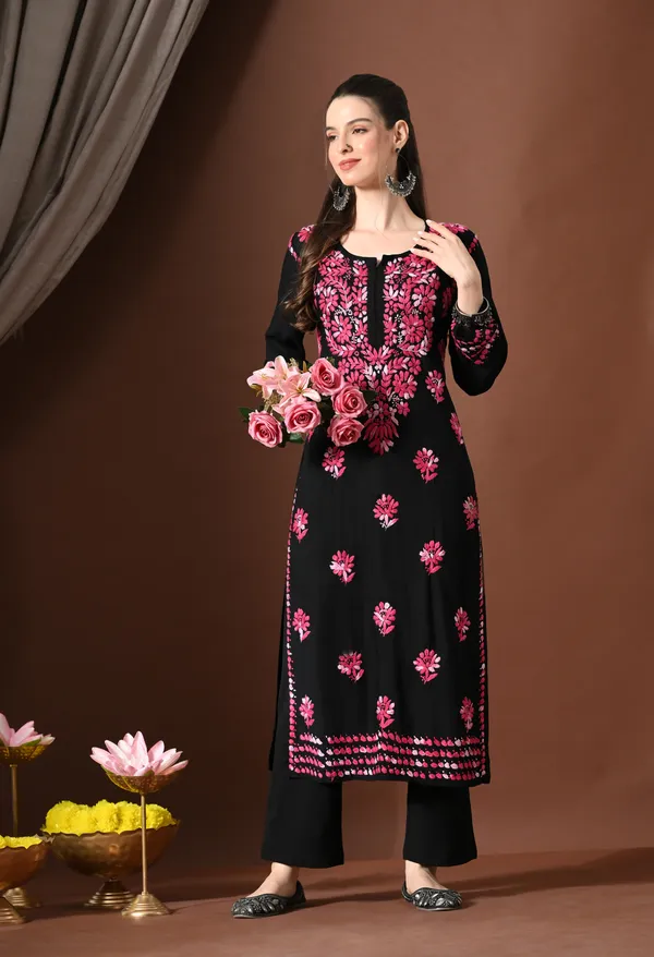 Ebony_Pink_Petals_Handcrafted_Chikankari_Kurta