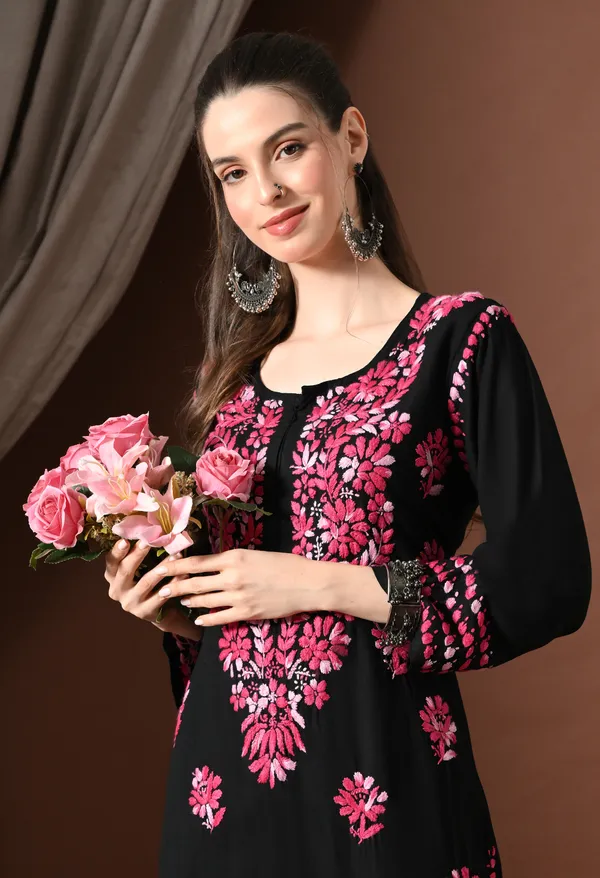 Ebony_Pink_Petals_Handcrafted_Chikankari_Kurta