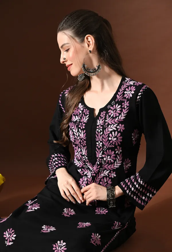 Ebony_Petals_Purple_Handcrafted_Chikankari_Kurta