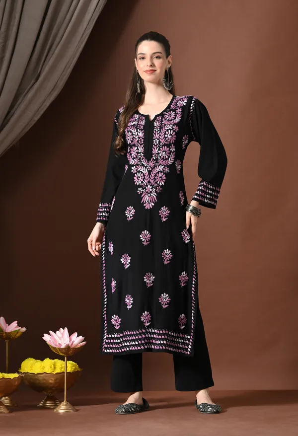 Ebony_Petals_Purple_Handcrafted_Chikankari_Kurta