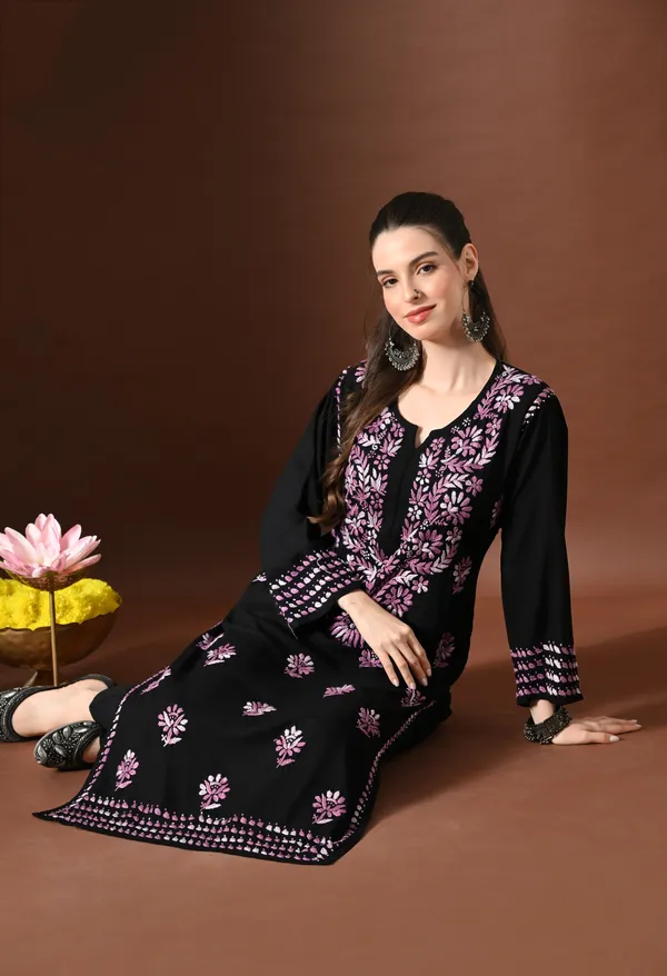 Ebony_Petals_Purple_Handcrafted_Chikankari_Kurta