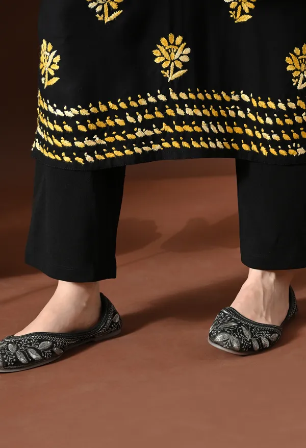 Ebony_Yellow_Petals_Handcrafted_Chikankari_Kurta
