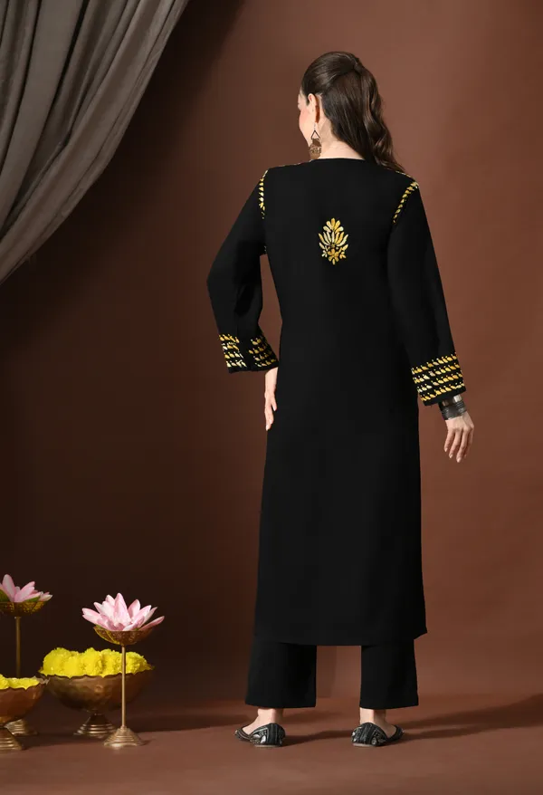 Ebony_Yellow_Petals_Handcrafted_Chikankari_Kurta