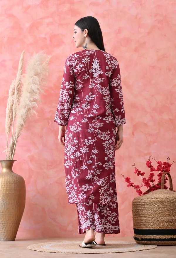 Hand_Embroidered_Chikankari_Mulmul_Plazo_Set-Maroon