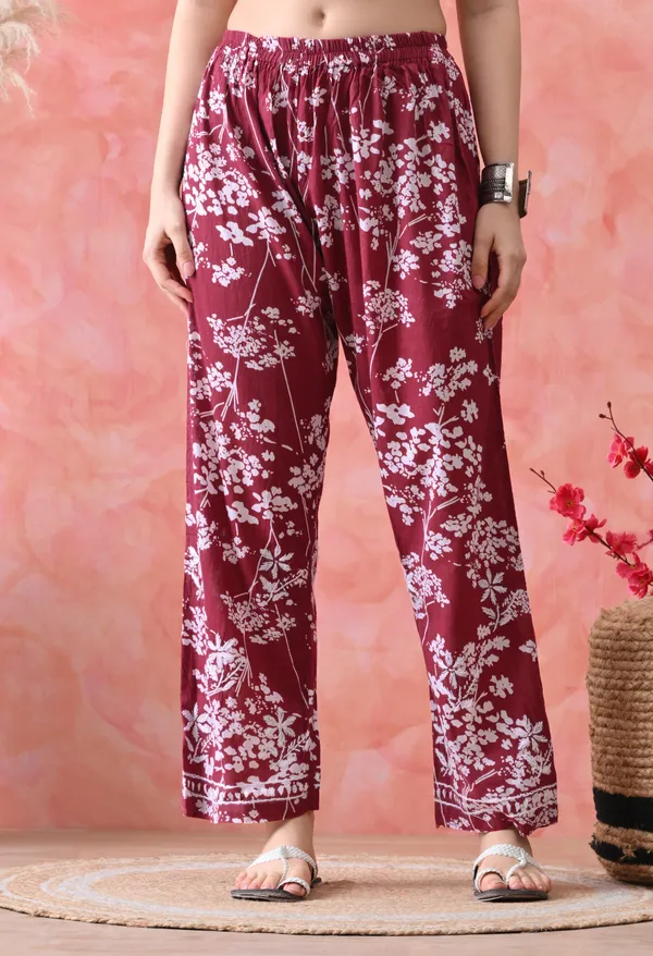 Hand_Embroidered_Chikankari_Mulmul_Plazo_Set-Maroon