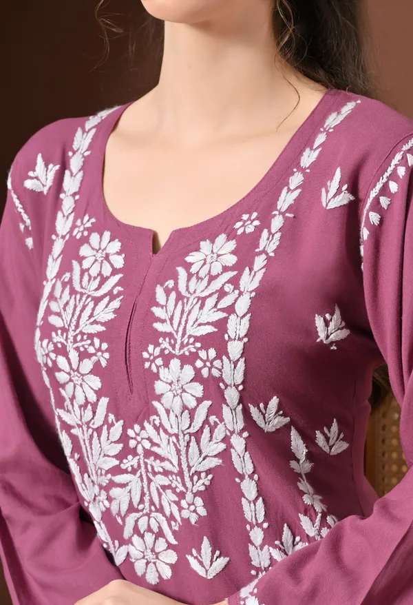 Lucknowi_Chikankari_Short_Kurta_in_Rayon_-_Onion_Pink
