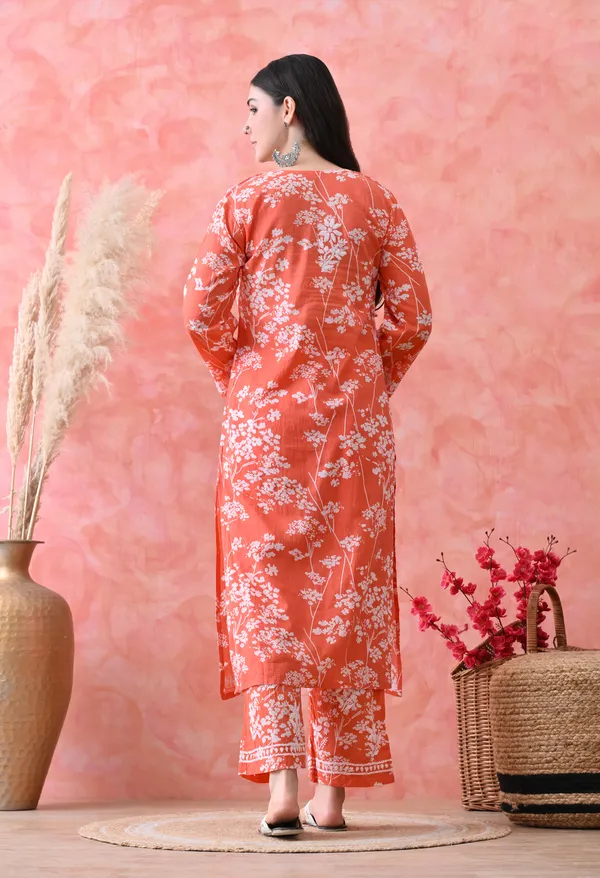 Hand_Embroidered_Chikankari_Mulmul_Plazo_Set-Orange