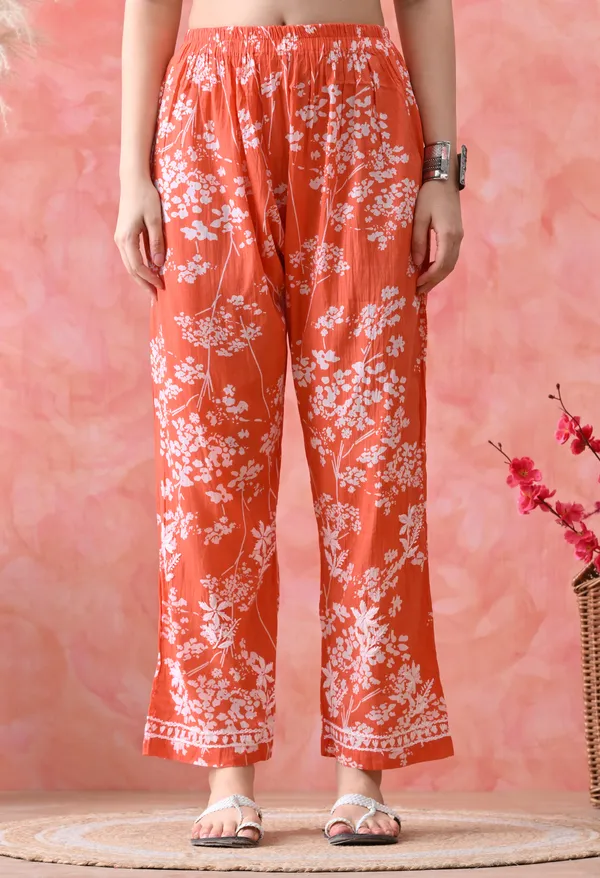 Hand_Embroidered_Chikankari_Mulmul_Plazo_Set-Orange