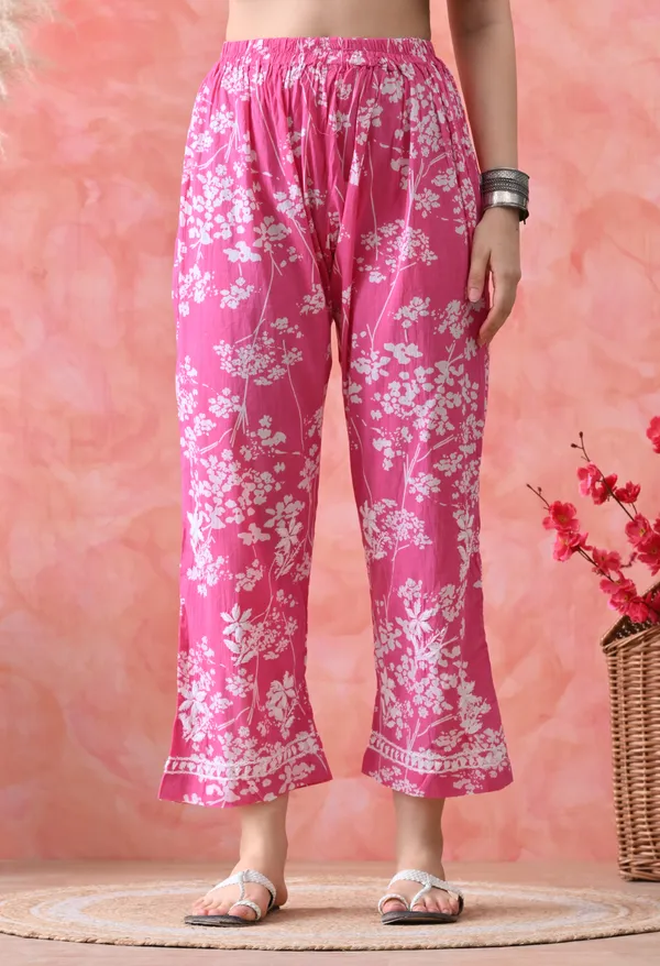 Hand_Embroidered_Chikankari_Mulmul_Plazo_Set-Dark_Pink
