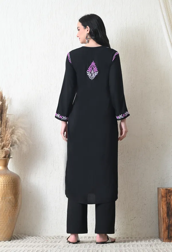 Black_Rayon_Chikankari_Kurta_with_Purple_Floral_Hand_Embroidery
