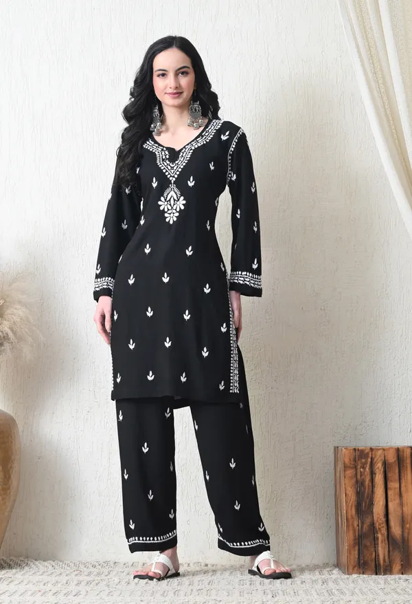 Black_Rayon_Chikankari_Straight_Kurta_Set_with_Hand_Embroidery