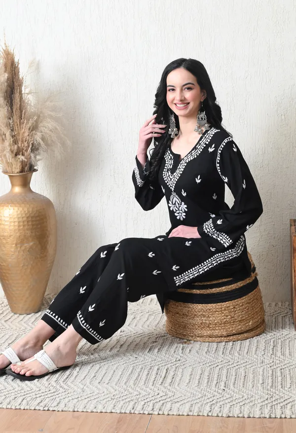 Black_Rayon_Chikankari_Straight_Kurta_Set_with_Hand_Embroidery