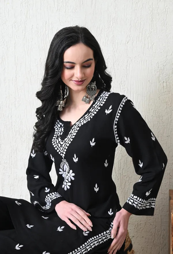 Black_Rayon_Chikankari_Straight_Kurta_Set_with_Hand_Embroidery