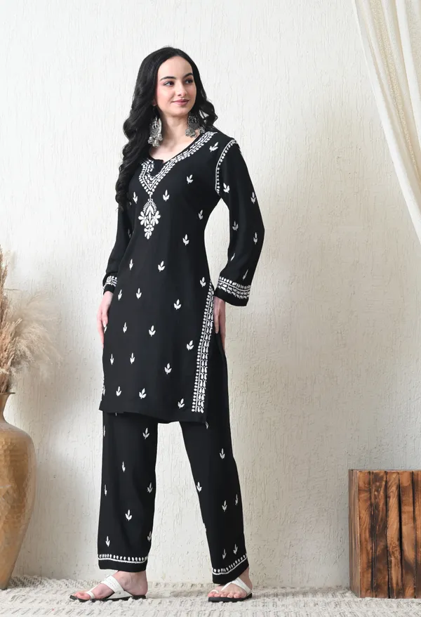Black_Rayon_Chikankari_Straight_Kurta_Set_with_Hand_Embroidery