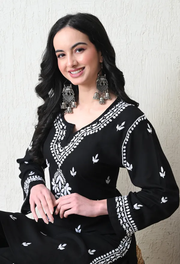Black_Rayon_Chikankari_Straight_Kurta_Set_with_Hand_Embroidery