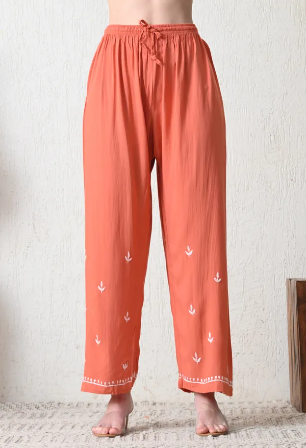 Peach_Rayon_Chikankari_Straight_Kurta_Set_with_Hand_Embroidery