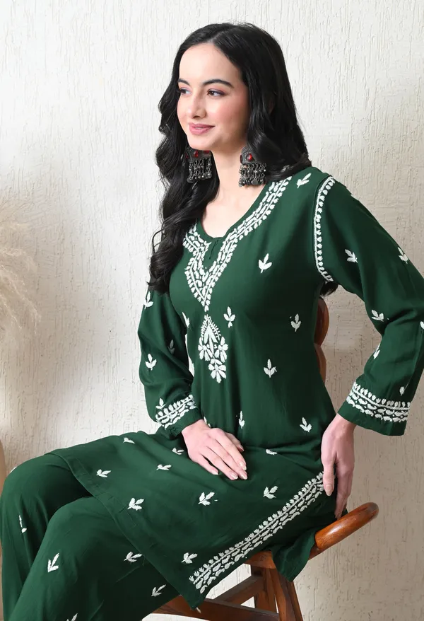 Green_Rayon_Chikankari_Straight_Kurta_Set_with_Hand_Embroidery