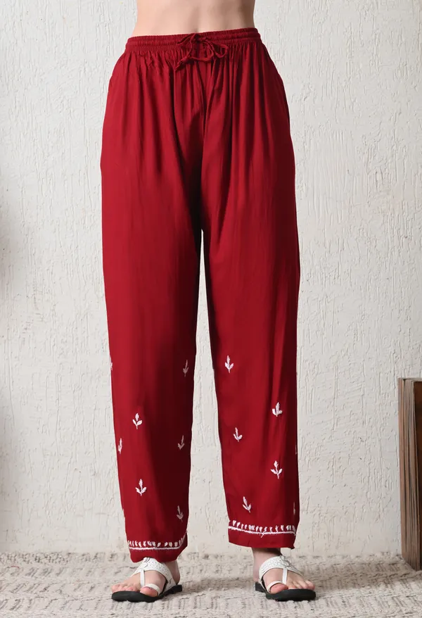 Maroon_Rayon_Chikankari_Straight_Kurta_Set_with_Hand_Embroidery