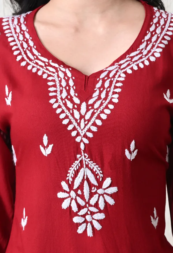 Maroon_Rayon_Chikankari_Straight_Kurta_Set_with_Hand_Embroidery