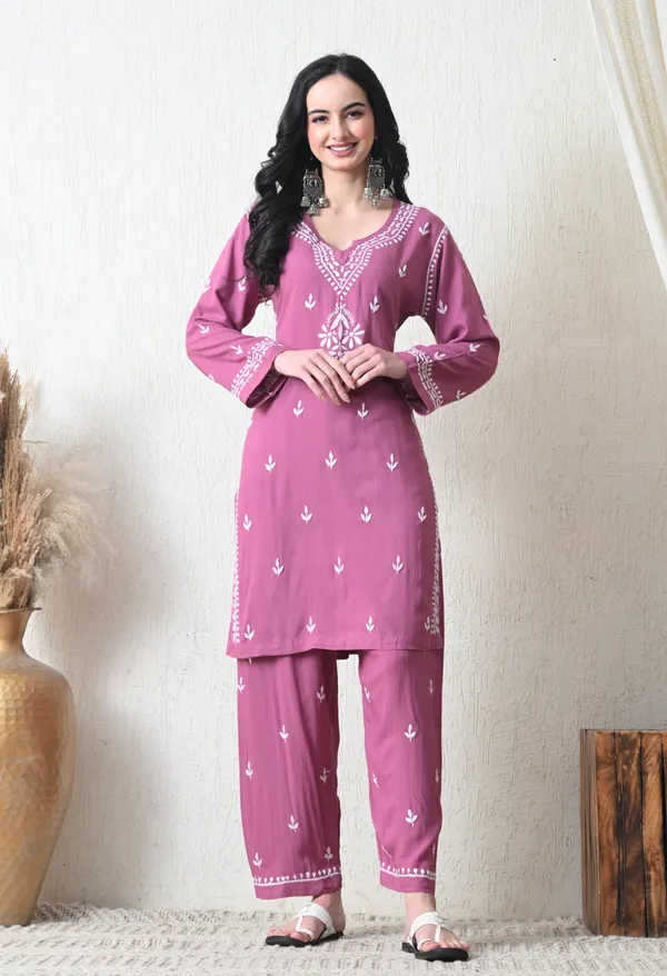 Onion_Pink_Rayon_Chikankari_Straight_Kurta_Set_with_Hand_Embroidery