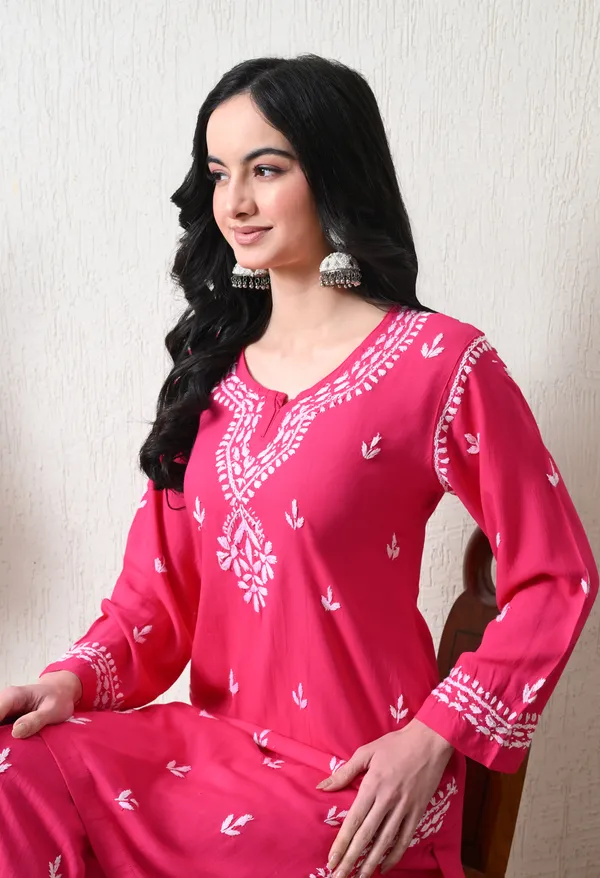 Pink_Rayon_Chikankari_Straight_Kurta_Set_with_Hand_Embroidery