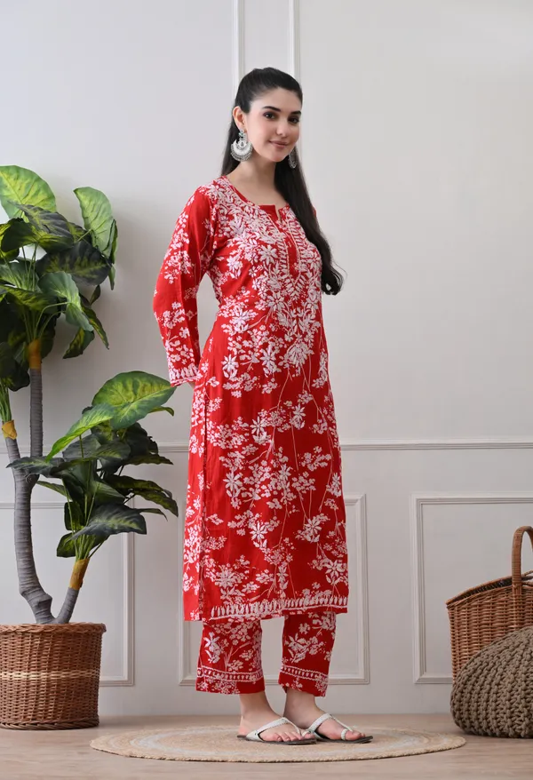 Hand_Embroidered_Chikankari_Mulmul_Plazo_Set-Red