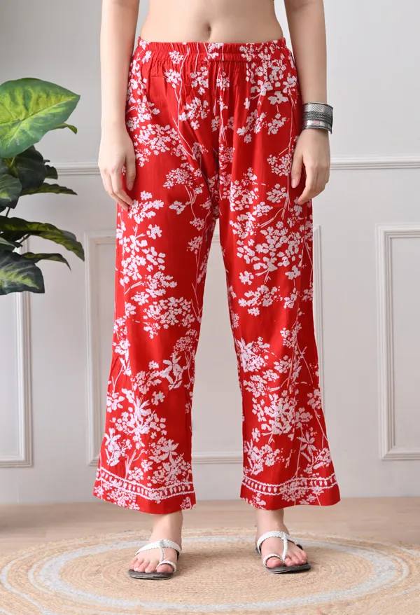 Hand_Embroidered_Chikankari_Mulmul_Plazo_Set-Red