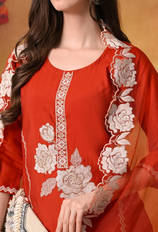 Premium_Roman_Silk_Embroidered_Kurta_Set_with_Organza_Dupatta_&_Silk_Pants_Rust
