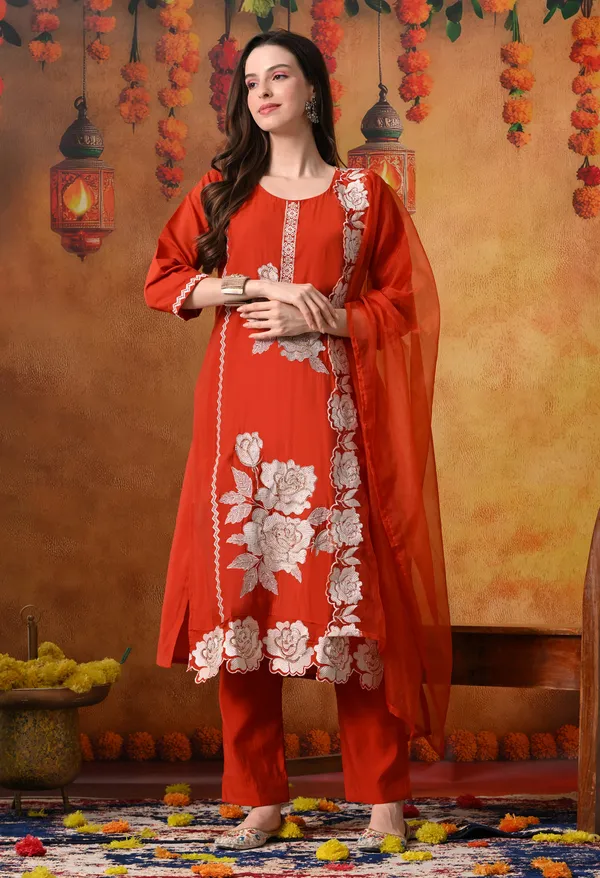 Premium_Roman_Silk_Embroidered_Kurta_Set_with_Organza_Dupatta_&_Silk_Pants_Rust