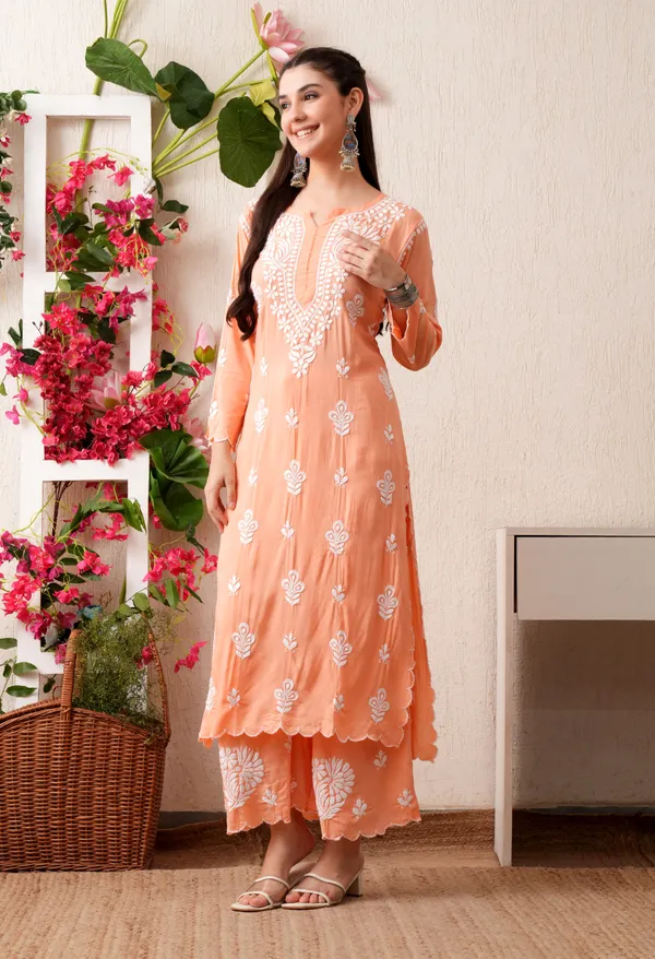 Modal_Hand-Embroidered_Chikankari_Cutwork_Kurta_with_Palazzo_Peach