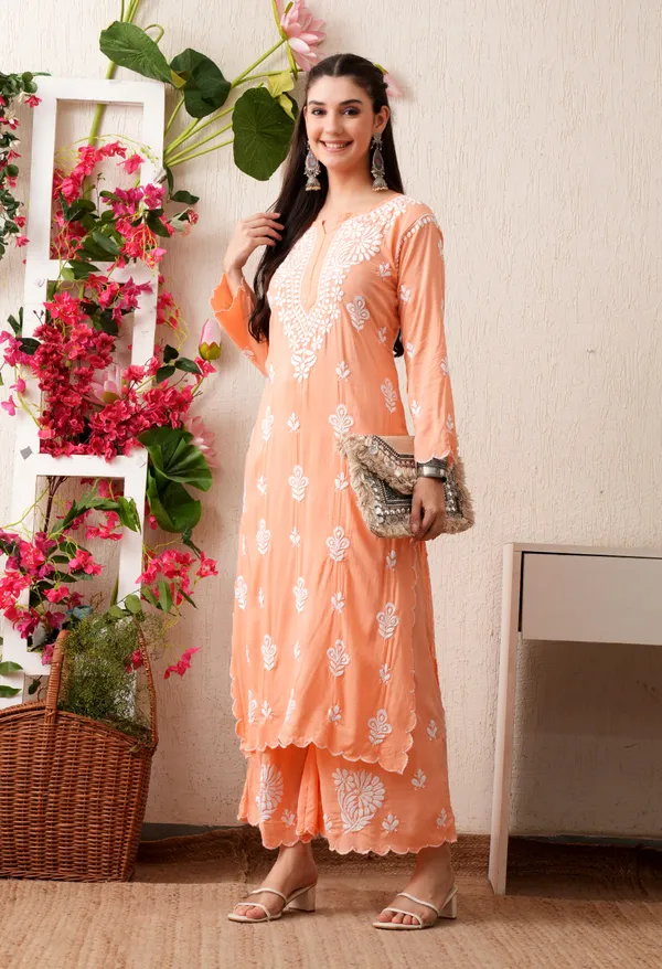 Modal_Hand-Embroidered_Chikankari_Cutwork_Kurta_with_Palazzo_Peach