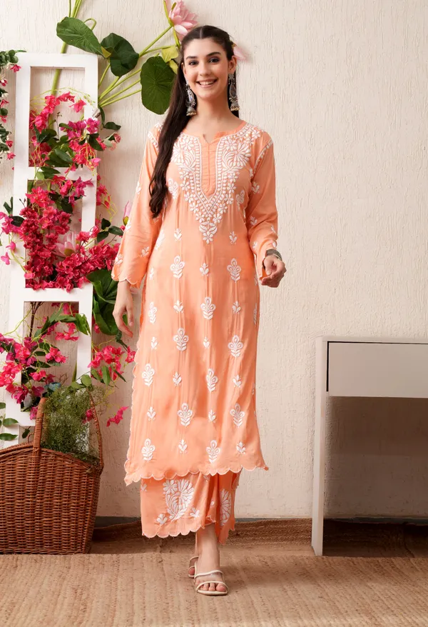 Modal_Hand-Embroidered_Chikankari_Cutwork_Kurta_with_Palazzo_Peach