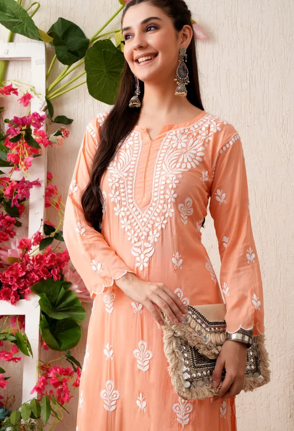 Modal_Hand-Embroidered_Chikankari_Cutwork_Kurta_with_Palazzo_Peach