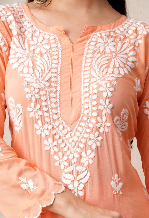 Modal_Hand-Embroidered_Chikankari_Cutwork_Kurta_with_Palazzo_Peach