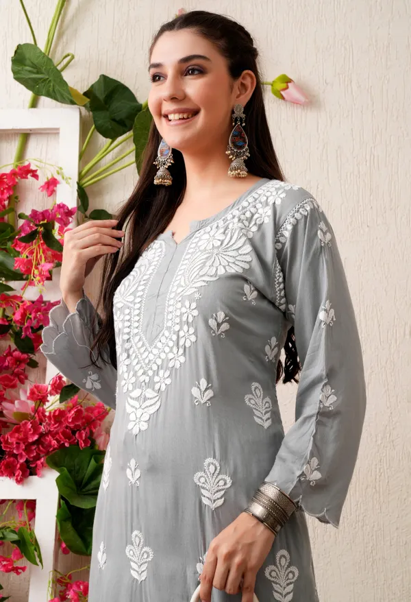 Modal_Hand-Embroidered_Chikankari_Cutwork_Kurta_with_Palazzo_Grey
