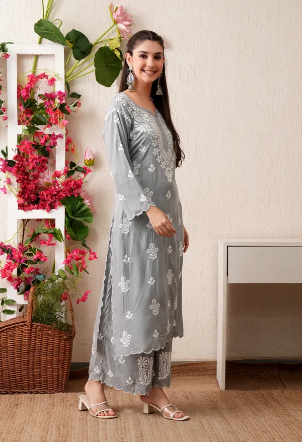 Modal_Hand-Embroidered_Chikankari_Cutwork_Kurta_with_Palazzo_Grey