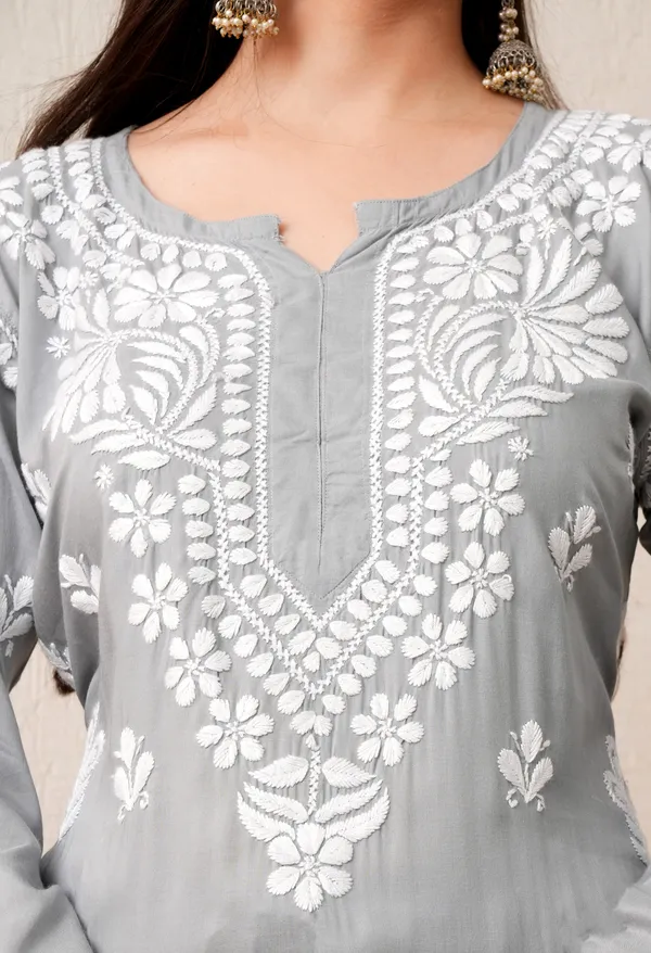 Modal_Hand-Embroidered_Chikankari_Cutwork_Kurta_with_Palazzo_Grey