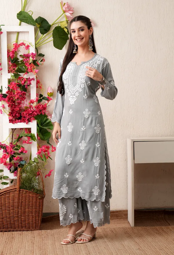 Modal_Hand-Embroidered_Chikankari_Cutwork_Kurta_with_Palazzo_Grey