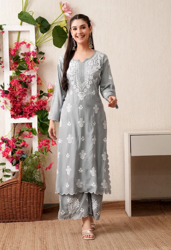 Modal_Hand-Embroidered_Chikankari_Cutwork_Kurta_with_Palazzo_Grey