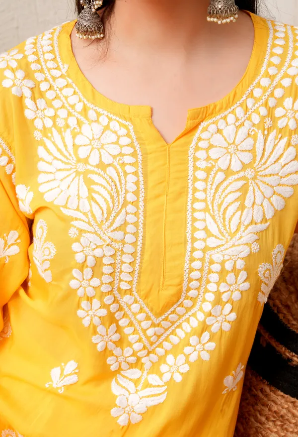 Modal_Hand-Embroidered_Chikankari_Cutwork_Kurta_with_Palazzo_Yellow