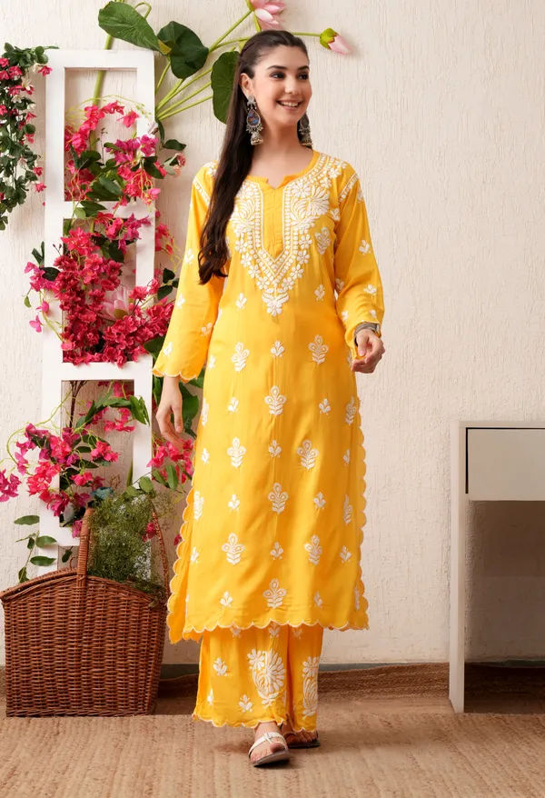 Modal_Hand-Embroidered_Chikankari_Cutwork_Kurta_with_Palazzo_Yellow