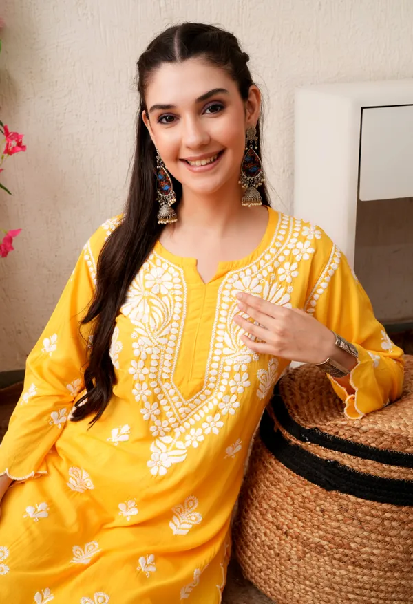 Modal_Hand-Embroidered_Chikankari_Cutwork_Kurta_with_Palazzo_Yellow